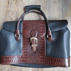 Brighton for business leather black and croc embossed brown purse bag